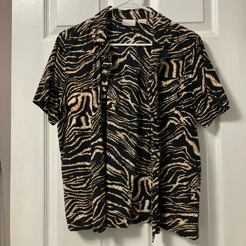 Vintage Zebra animal print Short sleeve button up collar shirt